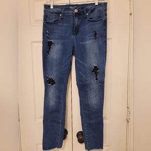 Seven7 Premium Women's Skinny Distressed Raw Hem Jeans